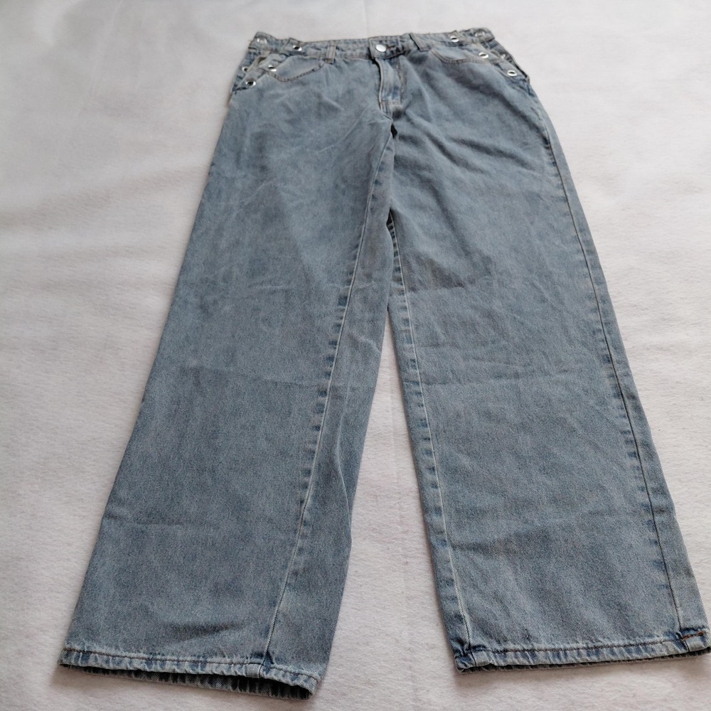 SHEIN SXY Womens Wide Leg Jeans L Blue Grommet Side High Rise sw220810611115